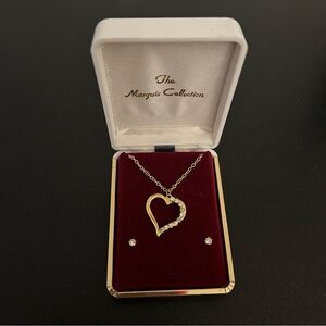 Gold Heart Necklace and Stud Earring Set NEW Boxed The Marquis Collection